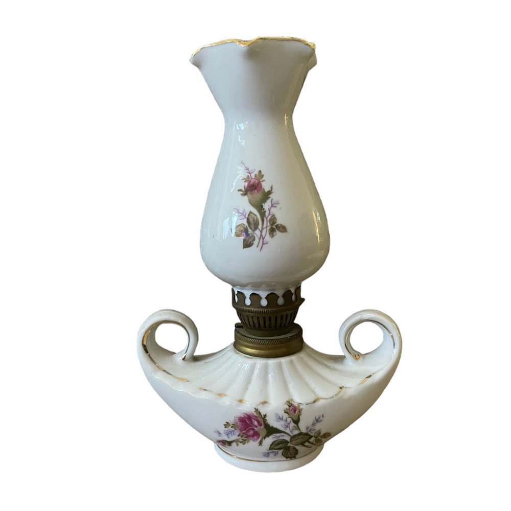 Vintage 60's Arco Porcelain Oil Lamp Rose Aladdin Style Miniature  7.5"